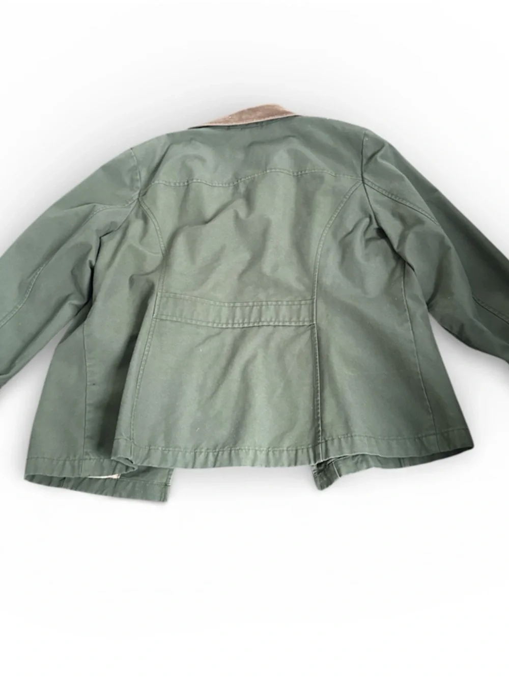 L.L. Bean Vintage Barn Coat Army Green Corduroy Collar Plaid Lined Women’s XL - Picture 3 of 7